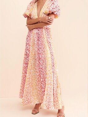 ROCCO SAND Orange Leopard Maxi Dress V-Neck Pink & Yellow Printed Maxi Dress